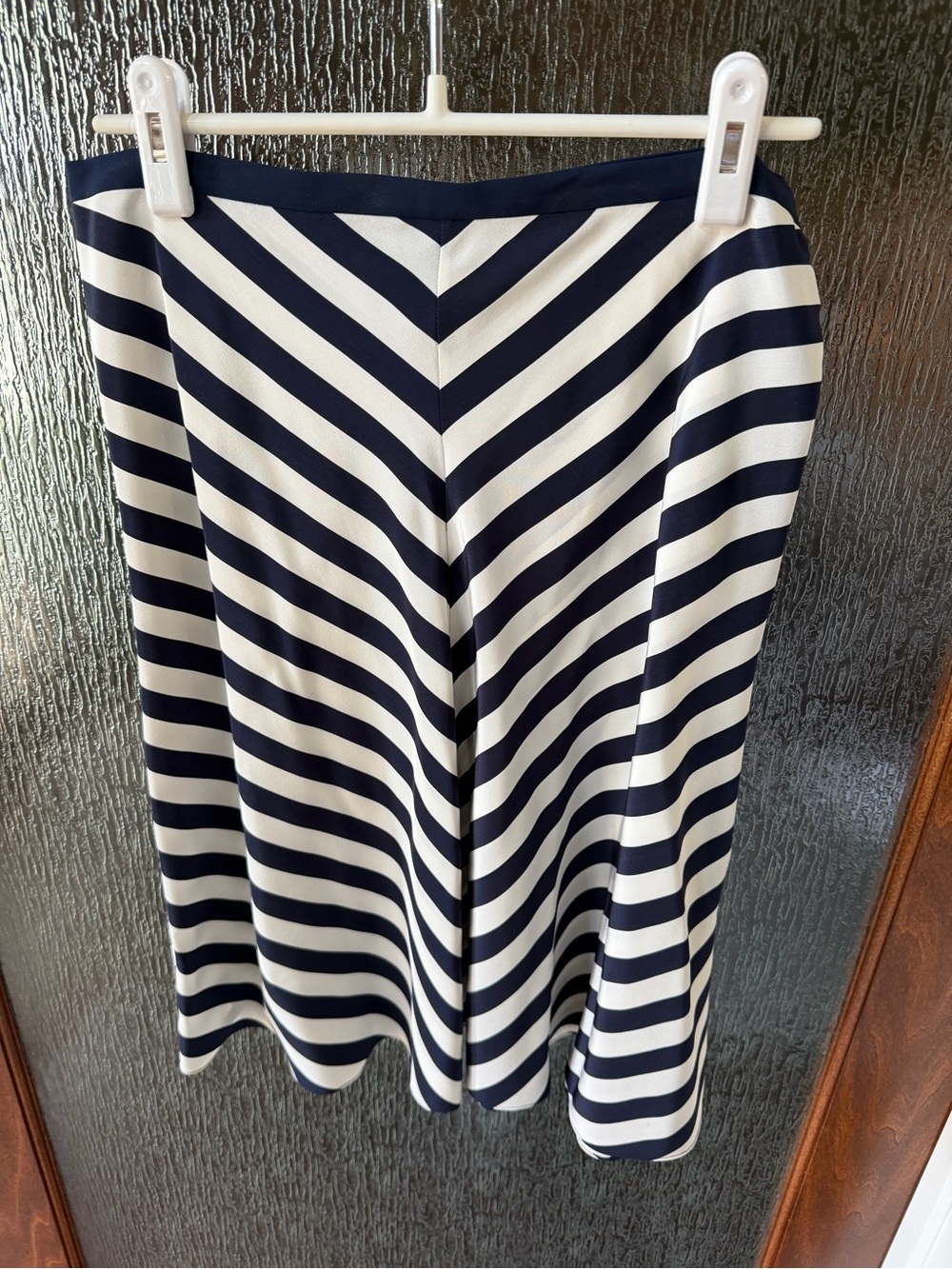 💙NWT Lauren Ralph Lauren Silk Navy & White Chevron Stripe A-Line Skirt Sz 12 💙